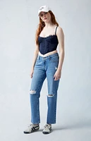 PacSun Eco Medium Indigo V-Dip Ripped '90s Straight Leg Jeans