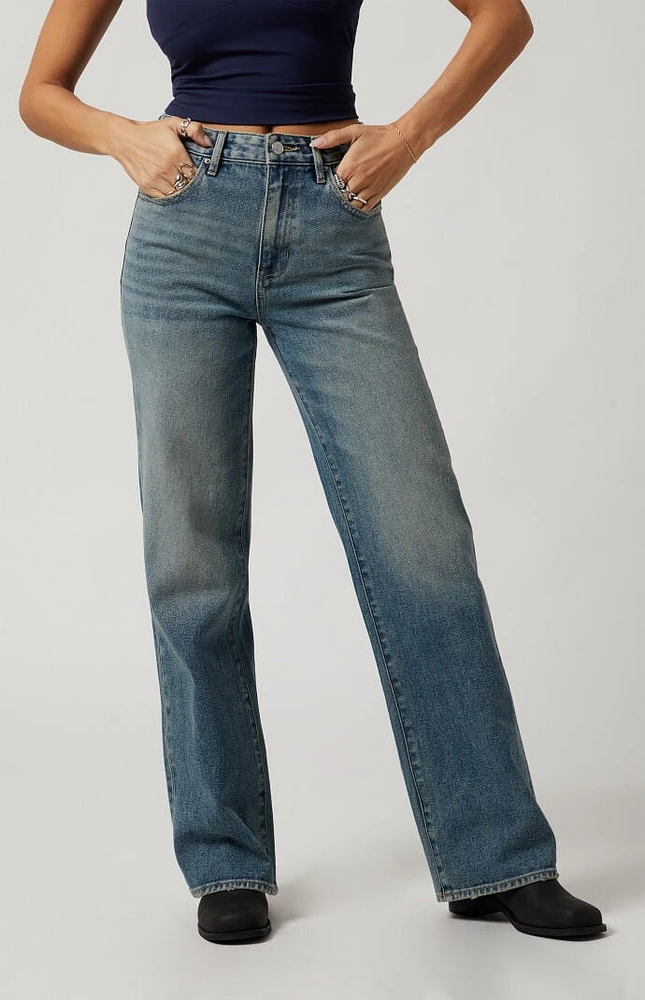 PacSun Medium Indigo High Waisted Girlfriend Jeans