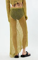 Daisy Street Open Knit Mid Rise Asymmetrical Midi Skirt