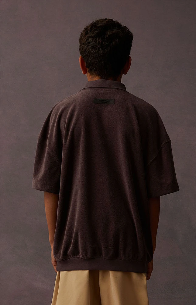Kids Fear of God Essentials Plum Terry Cloth Short Sleeve Polo Shirt