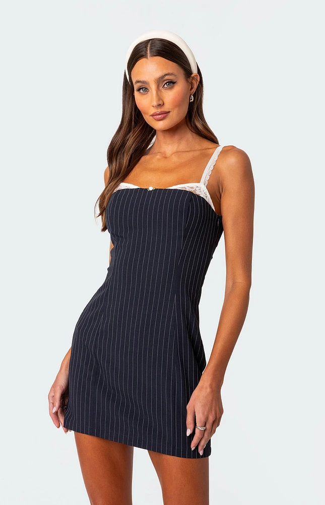 Edikted Pinstripe Bra Detail Mini Dress