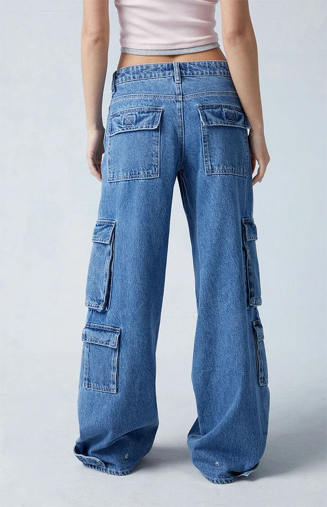 Medium Indigo Low Rise Baggy Cargo Jeans