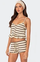 Edikted Kathy Striped Ruffle Hem Tank Top