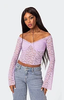 Edikted Linda Off Shoulder Sheer Lace Top