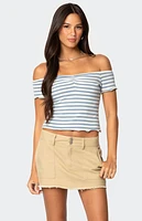 Edikted Shara Striped Off Shoulder Top