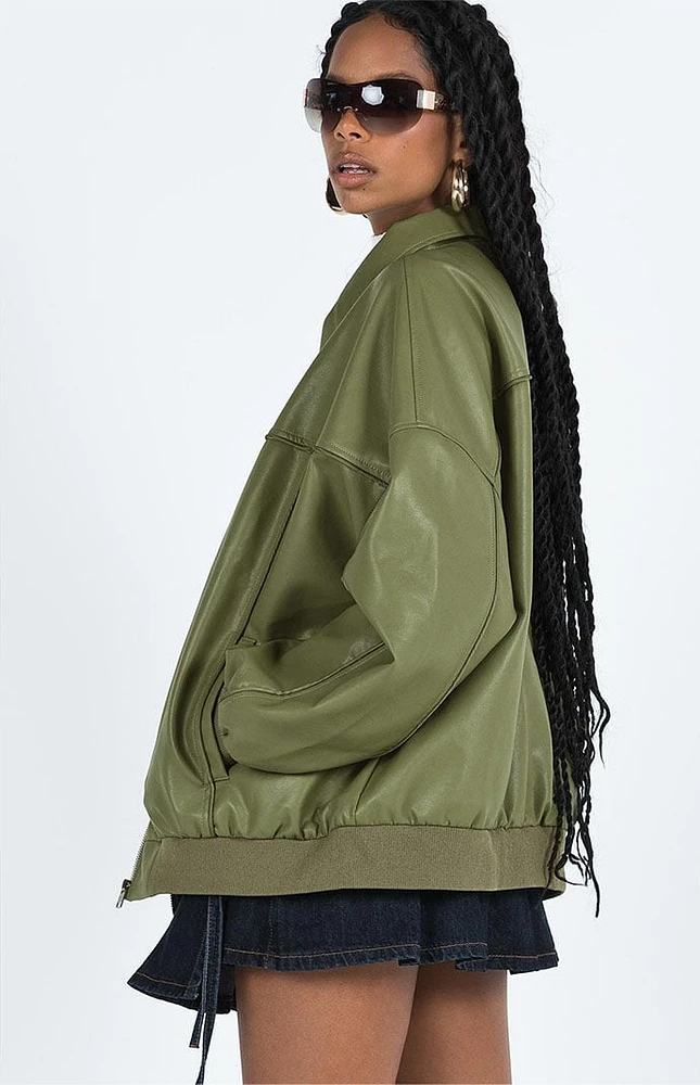 Princess Polly Goldsmith Faux Leather Bomber Jacket