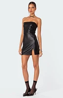 Edikted Moon Sign Faux Leather Mini Dress