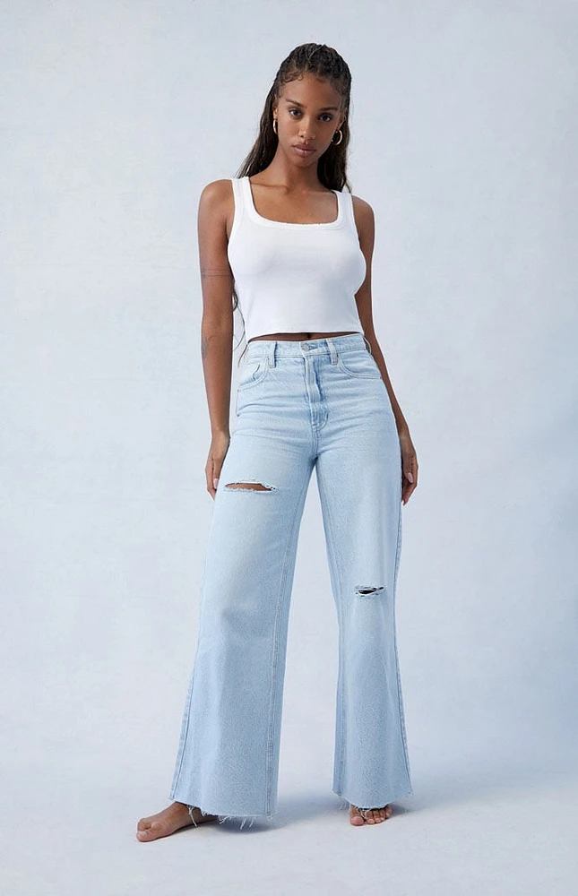 PacSun Eco Light Indigo Ripped Wide Leg Jeans