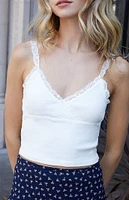 John Galt White Lace Trim Tank Top