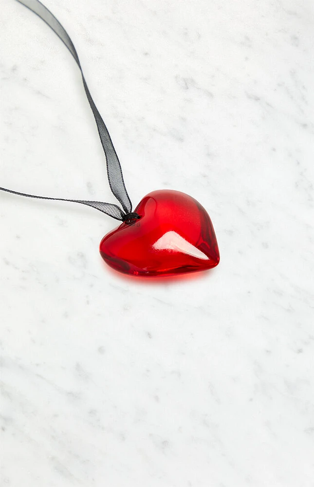 Red Heart Ribbon Necklace