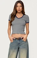 Edikted Fawn Striped V Neck T-Shirt