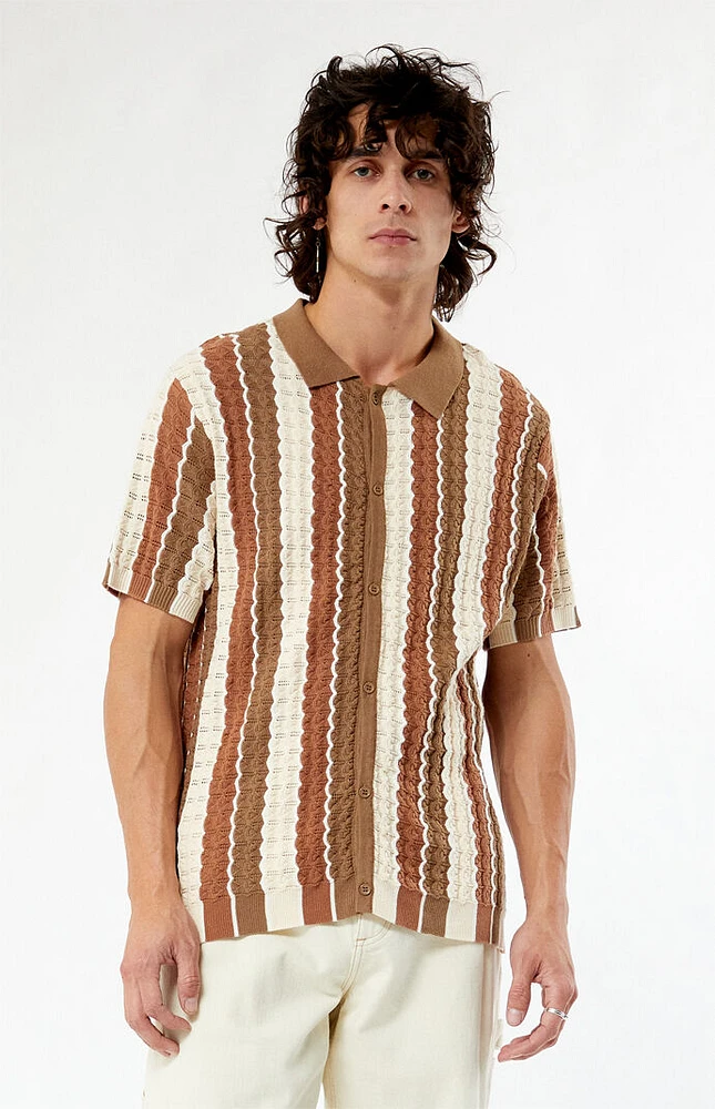 PacSun Tan Button Down Knit Polo Shirt