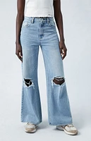 Light Indigo Ripped Wide Leg Jeans