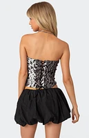 Edikted Snakeskin Strapless Mesh Corset