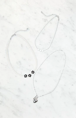 LA Hearts 3 Pack Daisy Heart Layer Necklaces