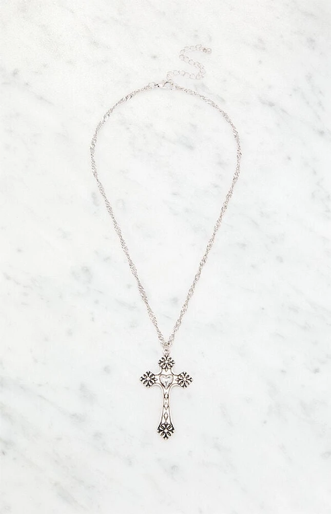 LA Hearts Etched Cross Pendant Necklace