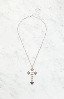 LA Hearts Etched Cross Pendant Necklace