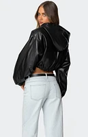 Edikted Hooded Faux Leather Cropped Jacket