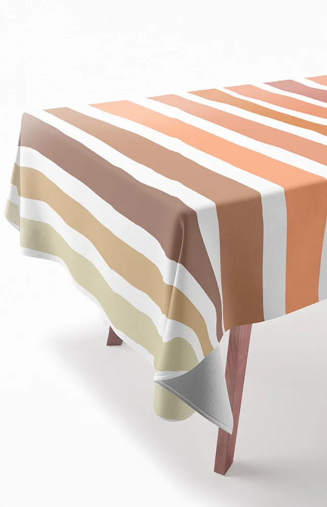 Beige Striped Tablecloth