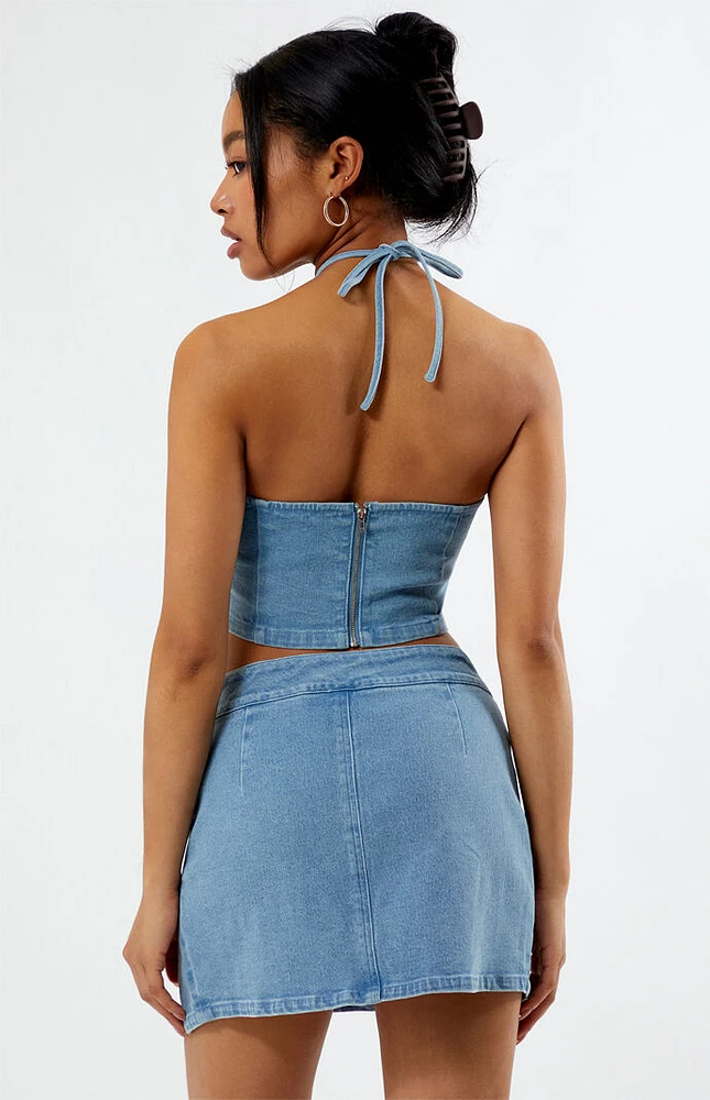 LA Hearts Denim Rose Halter Top