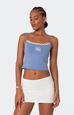 Edikted Lucky Girl Lace Trim Tank Top