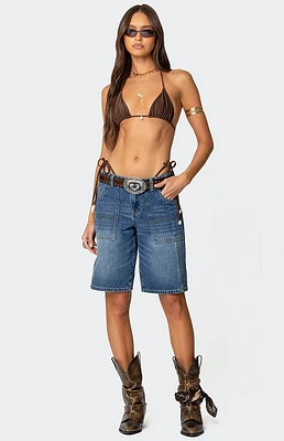 Edikted Tris Low Rise Denim Bermuda Shorts