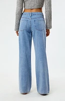 LA Hearts Light Blue Pleated Low Rise Baggy Jeans