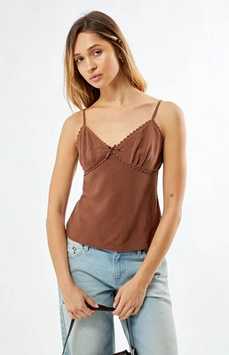 LA Hearts Lace Trim V-Neck Babydoll Tank Top