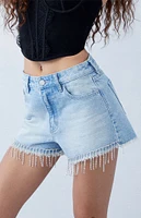 PacSun Eco Light Indigo Rhinestone High Waisted Denim Festival Shorts