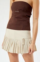 Beige Micro Pleated Mini Skirt