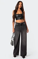 Edikted Crescent Faux Leather Crop Top