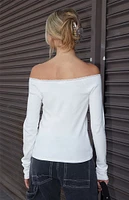 John Galt White Larissa Long Sleeve Off-The-Shoulder Top