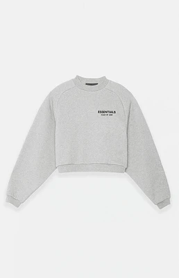 Fear of God Essentials Women's Light Heather Grey Fleece Cropped Crew Neck Sweatshirt