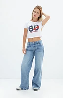 Pacsun Casey Medium Indigo Ripped Hem Low Rise Baggy Jeans