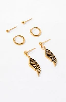 Pacsun 3 Pack Gold Angel Wing Earrings