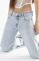 PacSun Casey Light Indigo Rhinestone Low Rise Baggy Jeans