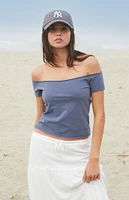 John Galt Dark Blue Bonnie Off-The-Shoulder Crop Top