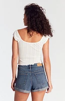 PacSun Dark Indigo Roll Cuff Denim Mom Shorts
