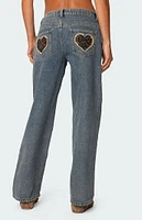 Edikted Leopard Heart Washed Jeans