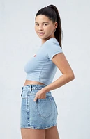 PacSun Light Blue Stretch Mid Rise Denim Mini Skirt