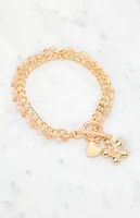 LA Hearts Flower Charm Chain Bracelet