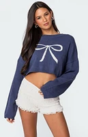 Edikted Knit Bow Cropped Sweater