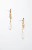 Golden Seashell Pearl Drop Earrings