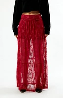 Daisy Street Red Lace Maxi Skirt