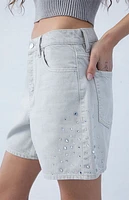 Pacsun Eco Gray Rhinestone High Waisted Relaxed Jorts
