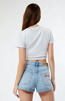 Budweiser By PacSun Medium Blue Hopps Vintage High Waisted Denim Shorts