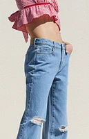 PacSun Jordyn Medium Indigo Ripped Low Rise Straight Leg Jeans