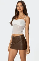 Edikted Viv Ruched Sheer Mesh Top