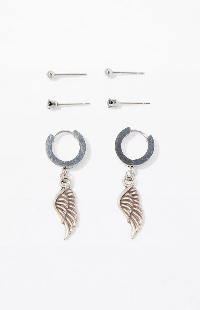 Pacsun 3 Pack Silver Angel Wing Earrings