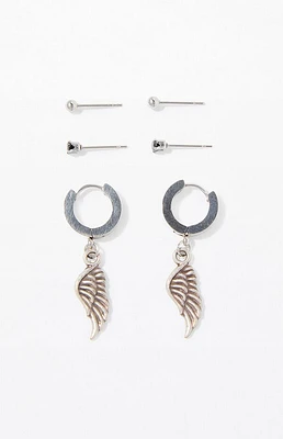 Pacsun 3 Pack Silver Angel Wing Earrings
